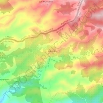 Mapa topográfico Zambrano, altitude, relevo
