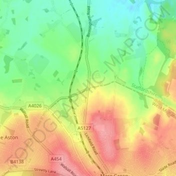 Mapa topográfico Watford Gap, altitude, relevo