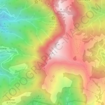 Mapa topográfico Monte Matanna, altitude, relevo