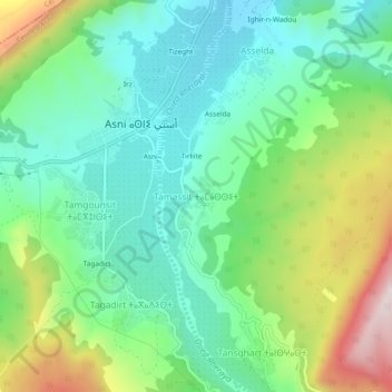 Mapa topográfico Tamassit, altitude, relevo