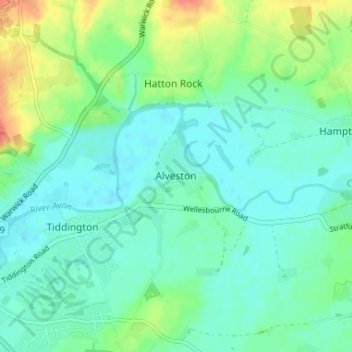 Mapa topográfico Alveston, altitude, relevo