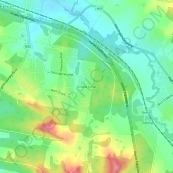 Mapa topográfico Dillans Scrub, altitude, relevo