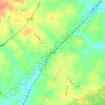 Mapa topográfico Lindsay, altitude, relevo