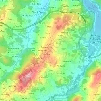Mapa topográfico A Abrigosa, altitude, relevo