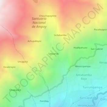 Mapa topográfico Sahuanay, altitude, relevo