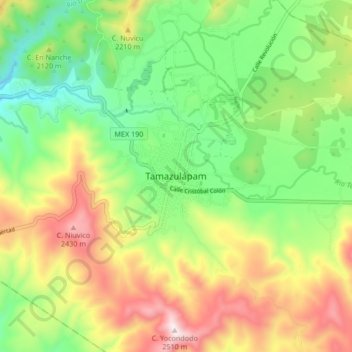 Mapa topográfico Tamazulápam, altitude, relevo