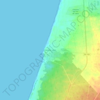Mapa topográfico Costa de Lavos, altitude, relevo