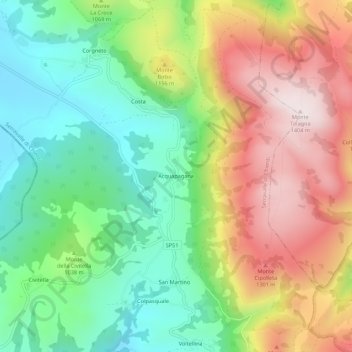 Mapa topográfico Acquapagana, altitude, relevo