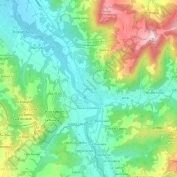 Mapa topográfico Godiasco, altitude, relevo