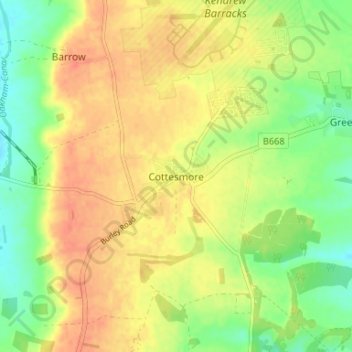 Mapa topográfico Cottesmore, altitude, relevo