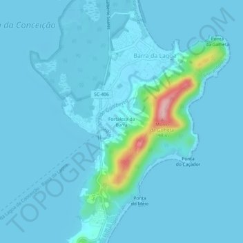 Mapa topográfico Fortaleza da Barra, altitude, relevo