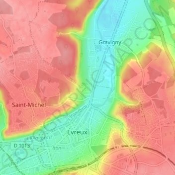 Mapa topográfico La Cavée Rouge, altitude, relevo
