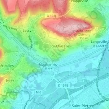 Mapa topográfico Chazelles, altitude, relevo