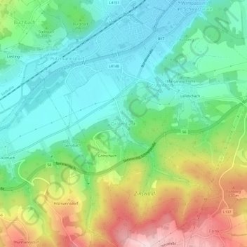Mapa topográfico Grafenbach, altitude, relevo