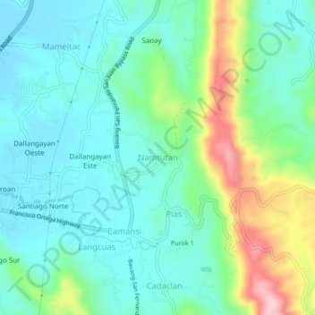 Mapa topográfico Namtutan, altitude, relevo