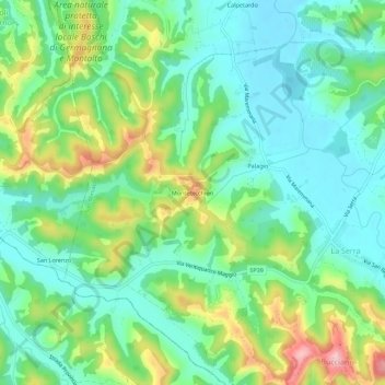 Mapa topográfico Montebicchieri, altitude, relevo