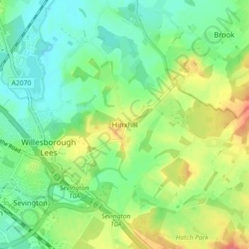 Mapa topográfico Hinxhill, altitude, relevo
