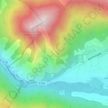 Mapa topográfico le Rousillon, altitude, relevo