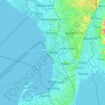 Mapa topográfico Manila, altitude, relevo