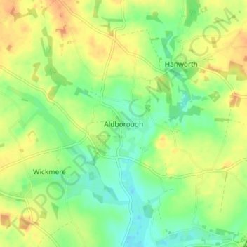 Mapa topográfico Aldborough, altitude, relevo