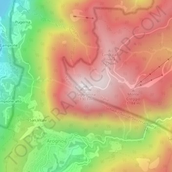 Mapa topográfico Monte Sighignola, altitude, relevo
