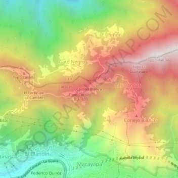 Mapa topográfico Castillo Blanco, altitude, relevo