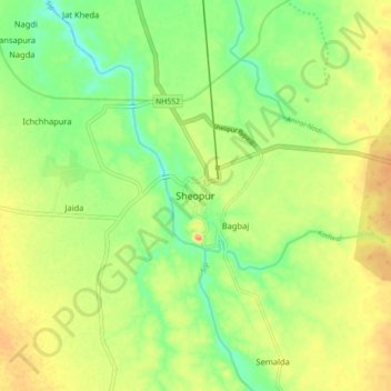 Mapa topográfico Sheopur, altitude, relevo
