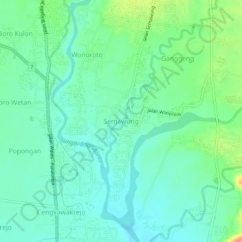 Mapa topográfico Semawung, altitude, relevo