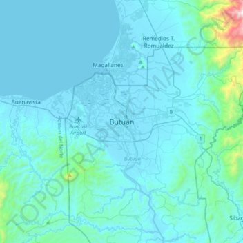 Mapa topográfico Butuan, altitude, relevo
