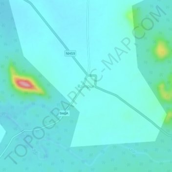 Mapa topográfico Rampur, altitude, relevo