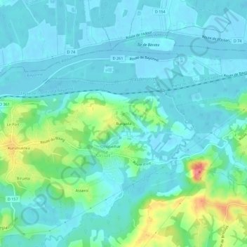 Mapa topográfico Burgada, altitude, relevo