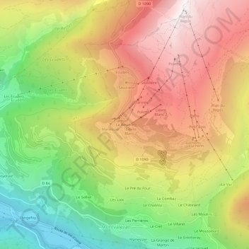 Mapa topográfico La Rosière, altitude, relevo