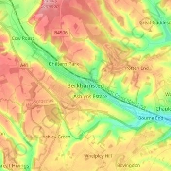Mapa topográfico Berkhamsted, altitude, relevo