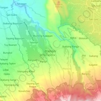 Mapa topográfico Majayjay, altitude, relevo