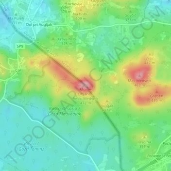 Mapa topográfico Monte Orsario, altitude, relevo