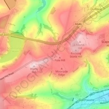 Mapa topográfico Pole Moor, altitude, relevo
