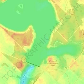 Mapa topográfico Lake Belwood, altitude, relevo