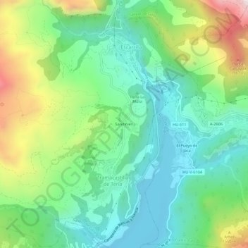 Mapa topográfico Sandiniés, altitude, relevo