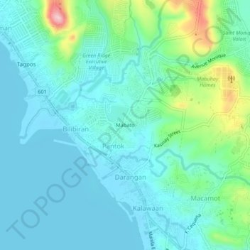 Mapa topográfico Mabato, altitude, relevo