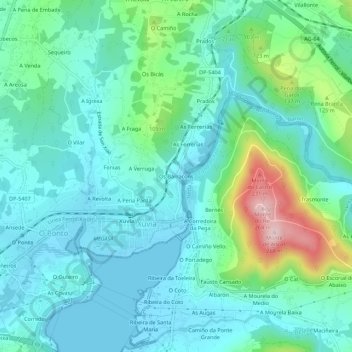Mapa topográfico Os Barracóns, altitude, relevo