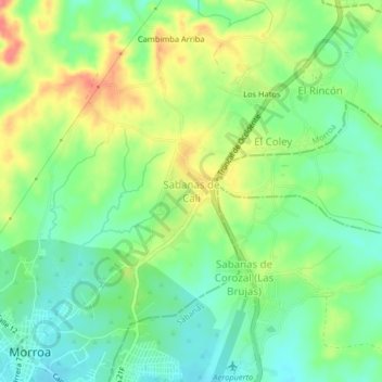 Mapa topográfico Sabanas de Cali, altitude, relevo