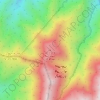 Mapa topográfico Alto del Naranjo, altitude, relevo