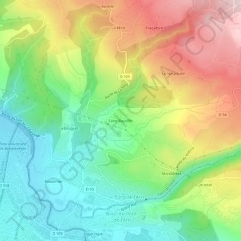 Mapa topográfico Saint-Baudille, altitude, relevo