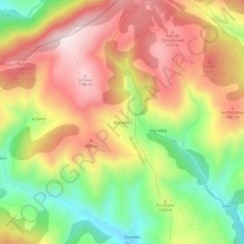 Mapa topográfico Biscarbó, altitude, relevo