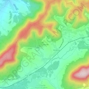 Mapa topográfico Le Charmois, altitude, relevo