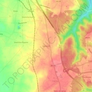 Mapa topográfico Vieirinhos, altitude, relevo