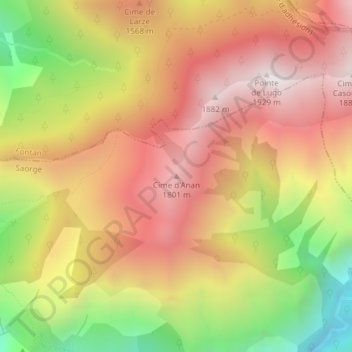Mapa topográfico Cime d'Anan, altitude, relevo