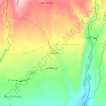 Mapa topográfico La Cuchilla, altitude, relevo