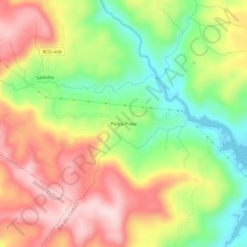 Mapa topográfico Pedra Preta, altitude, relevo