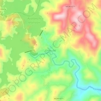 Mapa topográfico Emerald, altitude, relevo